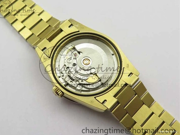 0212 DailyWear Day-Date 36mm 128235 YG Crystal BP Best Edition Silver Crystal Marker Dial on YG President Bracelet A 2676